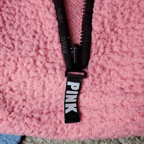 PINK Victoria's Secret Pink Sherpa Quarter Zip Pullover Jacket Campus Winter EUC - Picture 7 of 16
